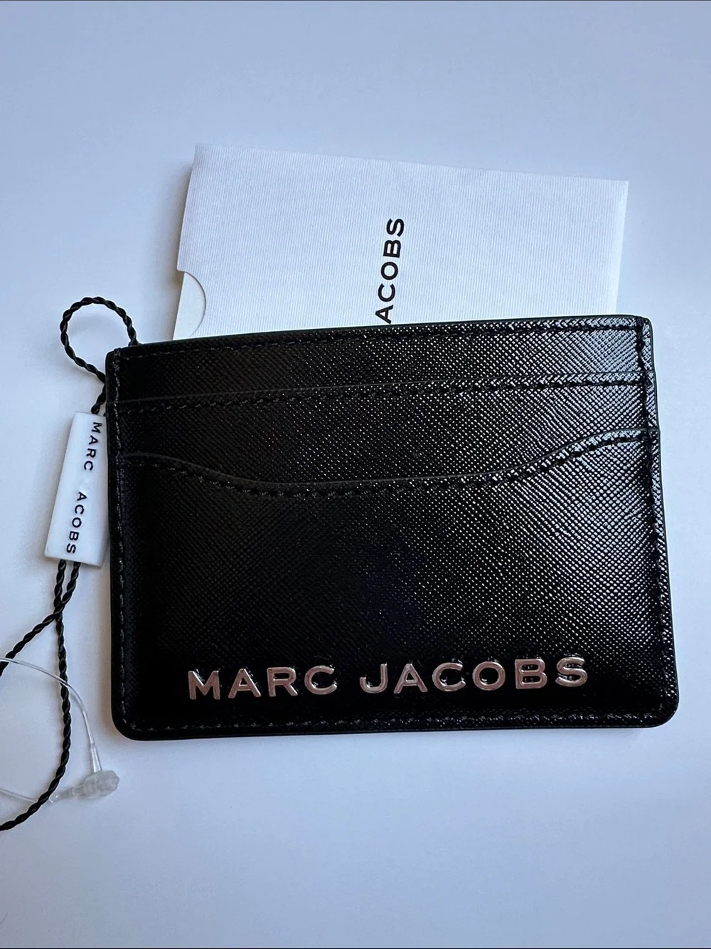 Marc Jacobs Black Leather Saffiano Card Case with Silver Logo